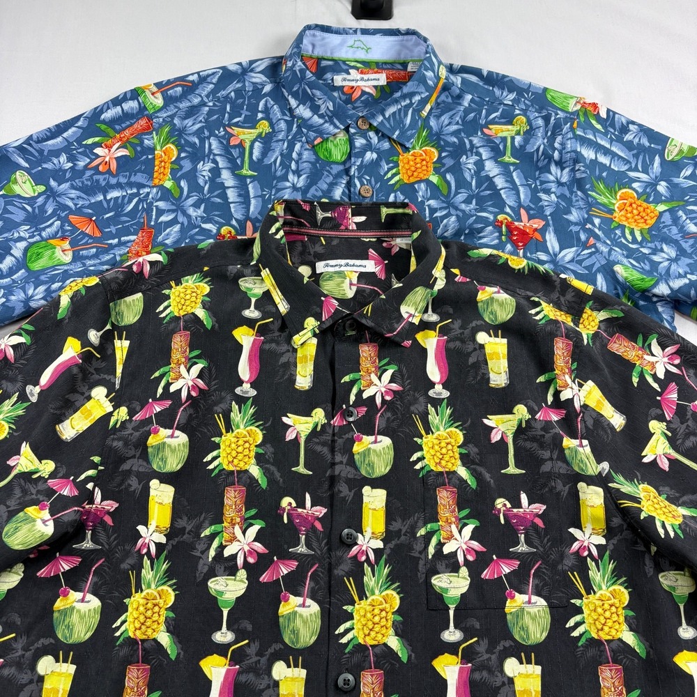 Tommy Bahama Silk Shirt Lot of 2 Mens XL Cocktail Print Floral Hawaiian Camp